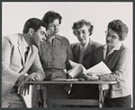 Marchette Chute [center] and unidentified others in rehearsal for the stage production The Worlds of Shakespeare