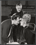 Donald McWhinnie [center] Edward Woodward and Tammy Grimes in rehearsal for the stage production Rattle of a Simple Man