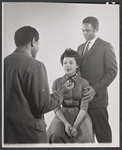 Lonne Elder III [back to camera] Diana Sands and Ivan Dixon in studio portrait for the original 1959 Broadway production of A Raisin in the Sun