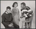Lonne Elder III, Ruby Dee and Sidney Poitier in studio portrait for the original 1959 Broadway production of A Raisin in the Sun