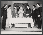 Bernard Sauer, Pesach Burstein, Lillian Lux, Gene Barrett, David Carey and unidentified in the stage production The Rebbetzin from Israel