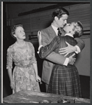 Adrianne Allen, John Merivale and Anna Massey in rehearsal for the stage production The Reluctant Debutante