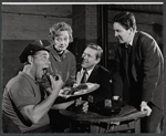 Mark Dawson, Dorothy Stickney, Adam Kennedy and unidentified in rehearsal for the stage production The Riot Act