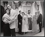 Elizabeth Allen, William Greene, Gerald Sarracini, Sylvia Daneel, Peter Ustinov, Natalie Schafer and Fred Clark in the stage production Romanoff and Juliet