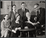 Lyn Austin [seated at left], Cathleen Nesbitt, Cyril Ritchard [seated center], Victor Samrock [standing at left], Gore Vidal [standing center] and Joseph Anthony in rehearsal for the stage production Romulus