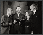 Gore Vidal, Cathleen Nesbitt, Cyril Ritchard and unidentified in rehearsal for the stage production Romulus
