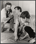 John Wood, Brian Murray and unidentified in rehearsal for the stage production Rosencrantz and Guildenstern Are Dead