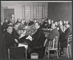 Fritz Weaver [center] and unidentified others in rehearsal for the stage production Lorenzo