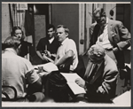 Cast and production team in rehearsal for the stage production The Loud Red Patrick