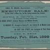 Executors' Sale! By order of Wm. F. Wilson, Esq., and Wm. Stanley Lockwood, Esq., Executors of the Estate of Sophia R. Brown, Deceased