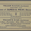 Executors' Sale: Estate of James O. West, Deceased