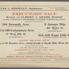 Executor's Sale Estate of Albert J. Adams, Deceased by order of Charles F Bauerdorf and George Karsch, Esqs., Executors