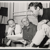 Joe Darion, Shmuel Bunim and Dov Seltzer in rehearsal for the stage production The Megilla of Itzhik Manger