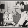 Joe Darion, Shmuel Bunim and Dov Seltzer in rehearsal for the stage production The Megilla of Itzhik Manger