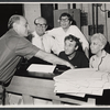 Shmuel Bunim, Pesach Burstein, Mike Burstyn, Dov Seltzer and Lillian Lux in rehearsal for the stage production The Megilla of Itzhik Manger