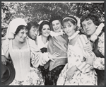 Marilyn Sokol, Joseph Bova, Marcia Rodd, Barnard Hughes, Cynthia Harris and unidentified in the 1974 Central Park production of The Merry Wives of Windsor