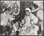 Joseph Bova, Cynthia Harris, Barnard Hughes, Marcia Rodd, Marilyn Sokol and unidentified in the 1974 Central Park production of The Merry Wives of Windsor
