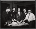 John Housman [center], Jack Landau [far right] and unidentified others in rehearsal for the 1959 stage production A Midsummer Night's Dream