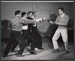 Ed Asner, unidentified others and William Smithers [right] in rehearsal for the 1959 American Shakespeare production of A Midsummer Night's Dream