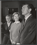 John Cromwell, Barbara Bel Geddes and Barry Nelson in rehearsal for the stage production Mary, Mary