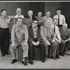 Charles Laughton [seated third from right] and unidentified others in rehearsal for the 1956 Broadway revival of G. B. Shaw's Major Barbara