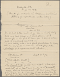 Dowden, Edward, 9 letters to. Copied and abstracted by Dowden for Bliss Perry. Aug. 22, 1871 - Nov. 21, 1888.
