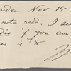[The Critic], [Editor of] ANS to. Nov. 15, 1887. Previously, unknown recipient.