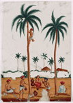 Toddy gatherers in landscape with palm trees
