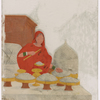 Seated female salt merchant in red sari
