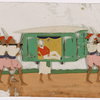 Aristocrat in green palanquin, accompanied by four bearers and a servant