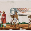 Casket with 4 bearers, 2 aristocrats leading procession