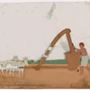 Male miller with two oxen, seated man in the background