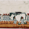 Green palanquin borne by 8 men with 4 attendants