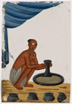 Seated male potter with pottery wheel