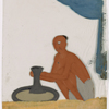 Seated male potter with pottery wheel