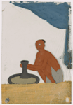 Seated male potter with pottery wheel