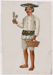 Servant carrying basket and cutlery