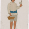 Servant carrying basket and cutlery