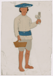 Servant carrying basket and cutlery