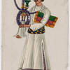 Male servant with purple hookah and rug under arm