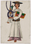 Male servant with purple hookah and rug under arm