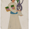 Male servant with purple hookah and rug under arm
