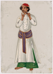 Musician, mouth harpist in white shirt and purple belt