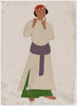 Musician, mouth harpist in white shirt and purple belt