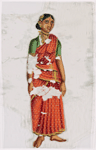 Woman in red sari, arms at sides