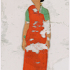 Woman in red sari, arms at sides