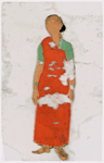 Woman in red sari, arms at sides