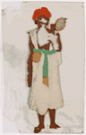Man in white clothes, green belt and red head cover
