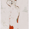 Woman in red sari with basket on head
