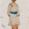 Male servant in white clothes with striped belt, blue hat, and orange dhoti